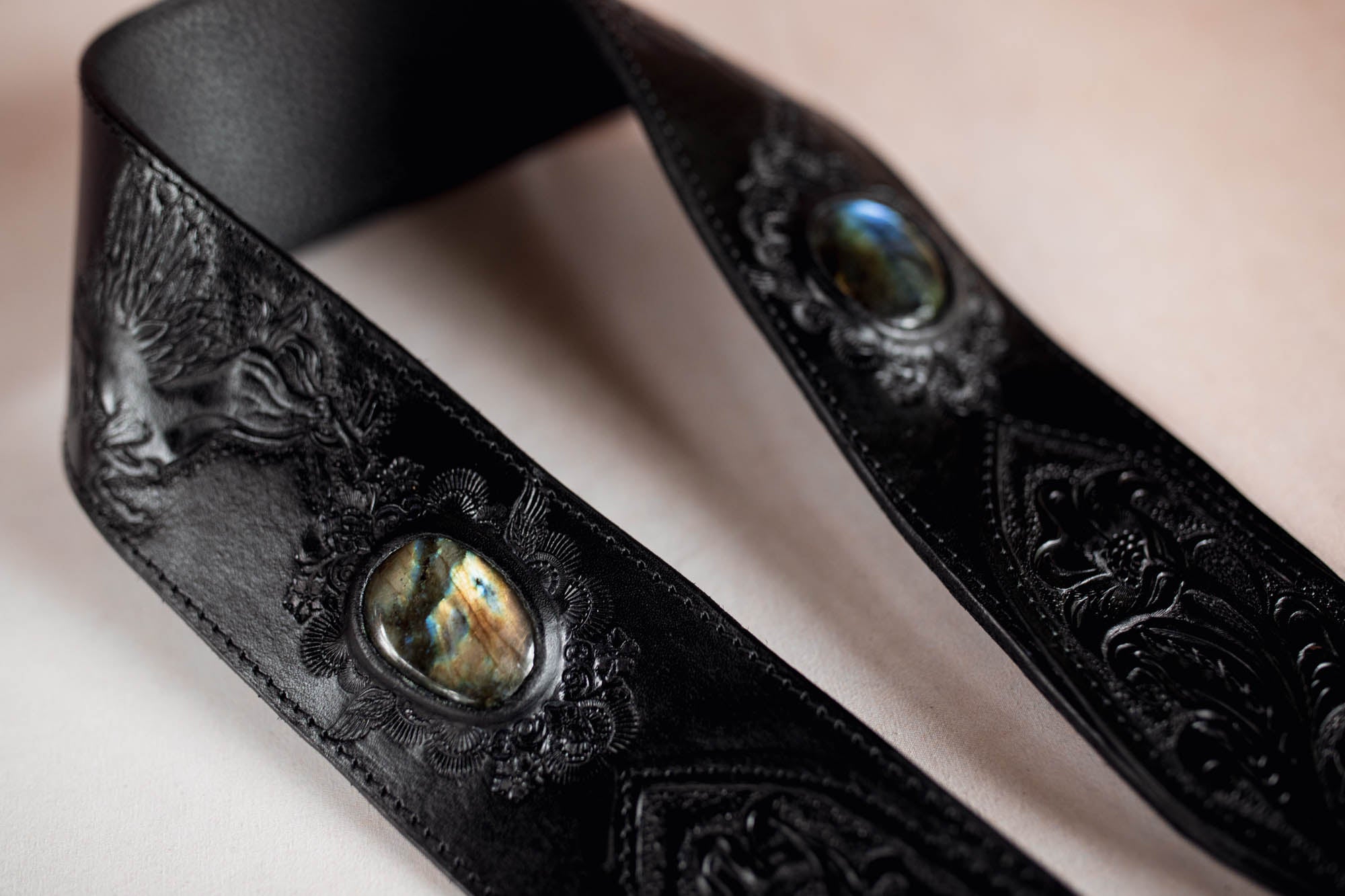 Black Magic Guitar Strap with Labradorite