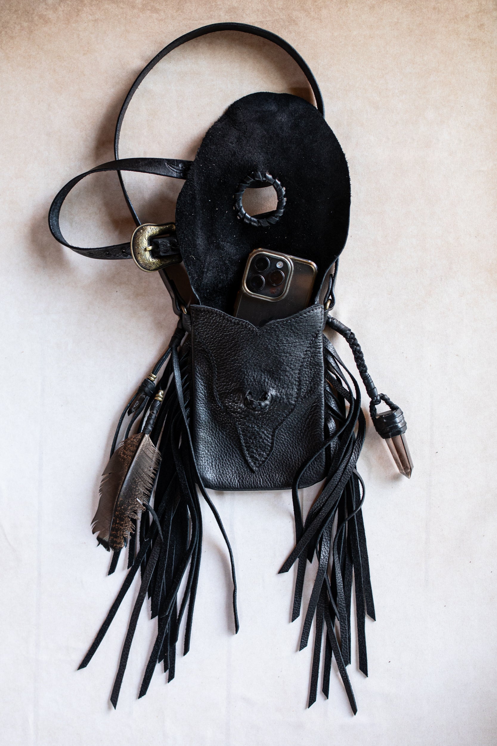 Black Magic Nomad Phone Pouch with Smoky Quartz