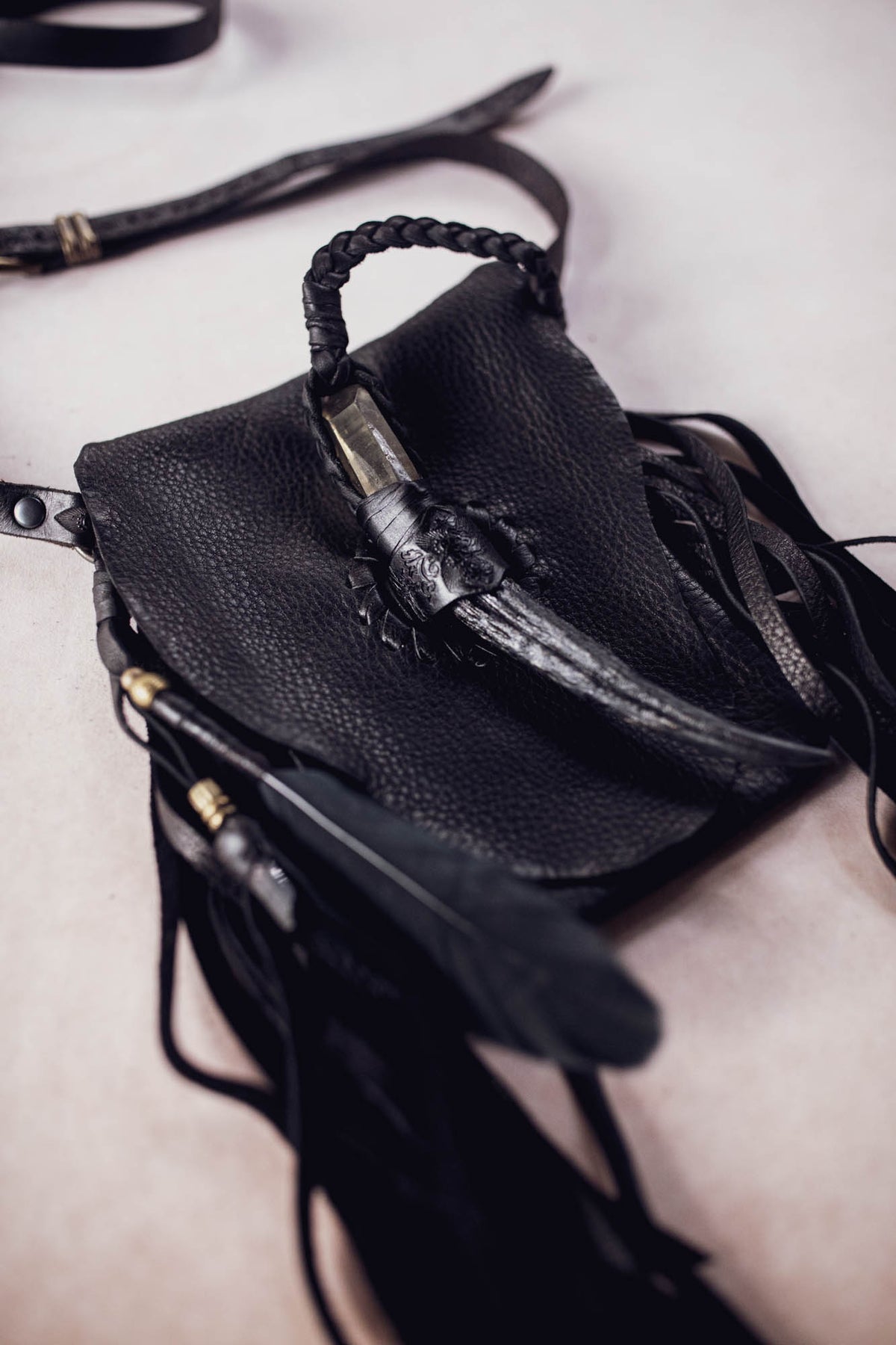 Nomad Phone Pouch with Stag Horn & Smoky Quartz Wand