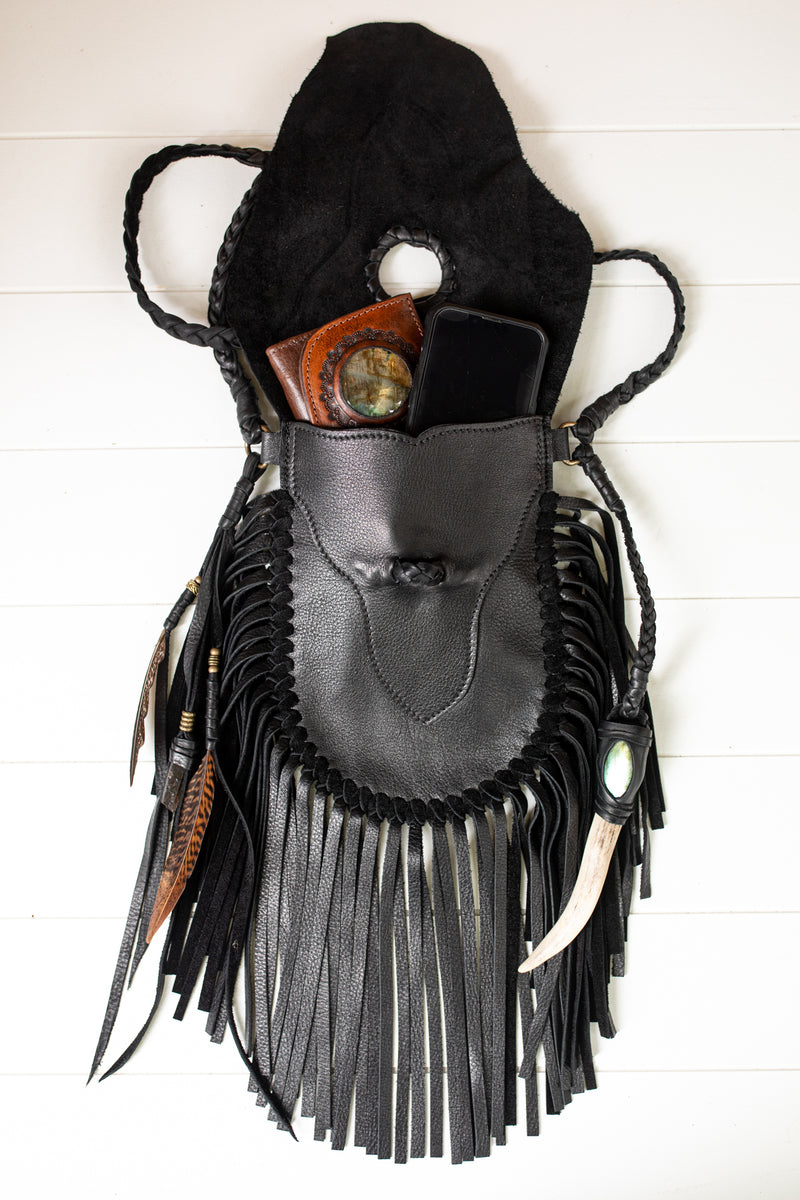 Black Magic Prairie Phone Pouch with Stag Horn & Labradorite