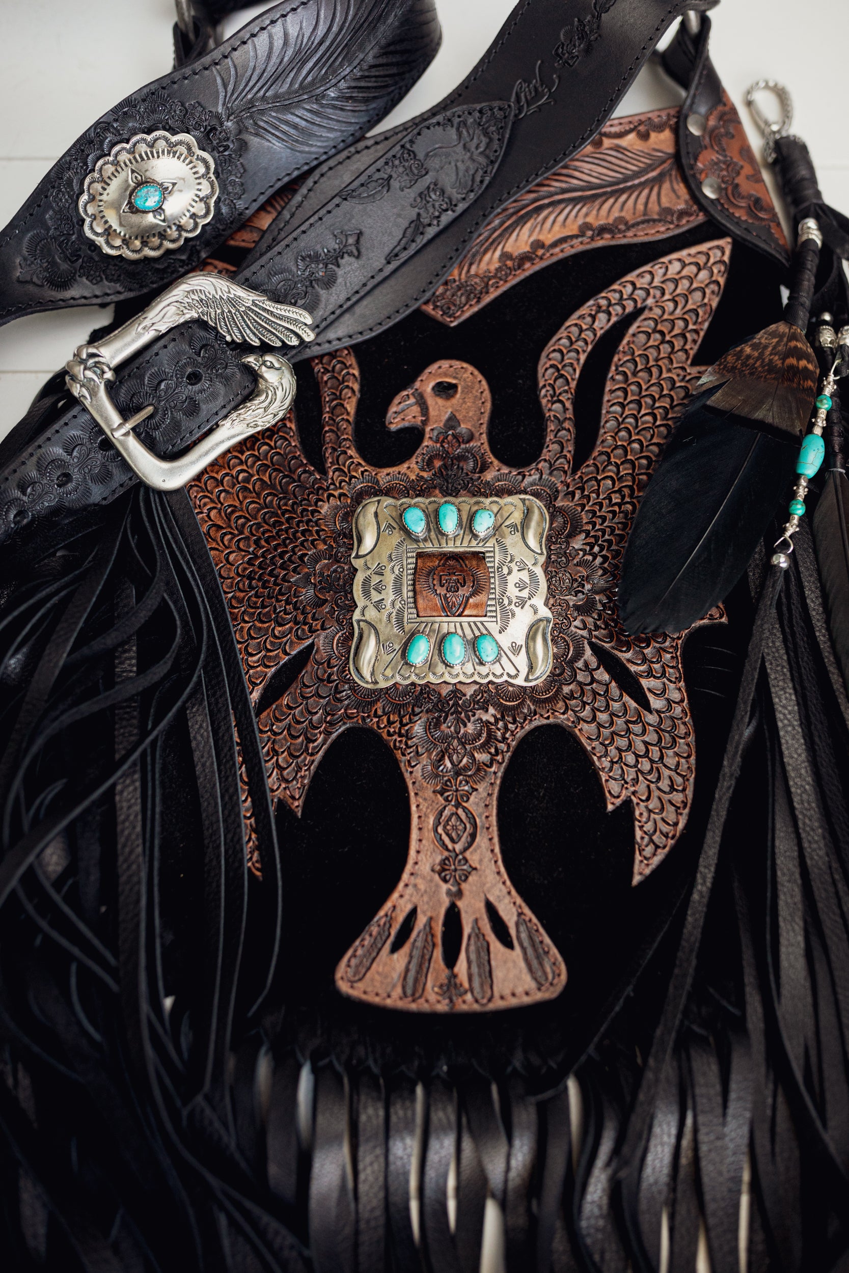 Black Bay Apache Eagle Bag with Navajo Conchos