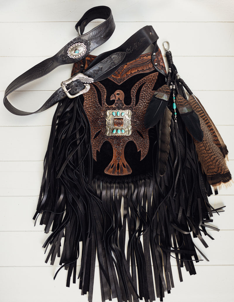 Black Bay Apache Eagle Bag with Navajo Conchos