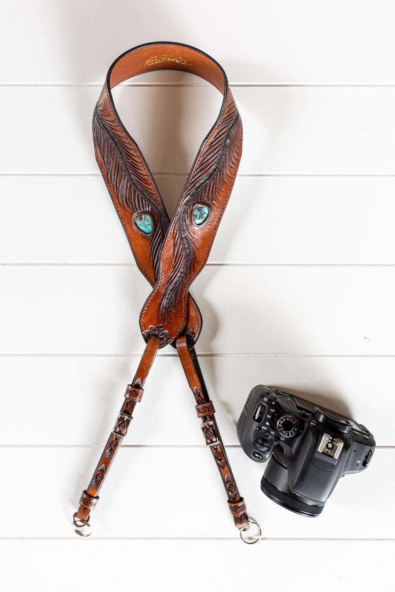 Eagle Feather Camera Strap with Turquoise