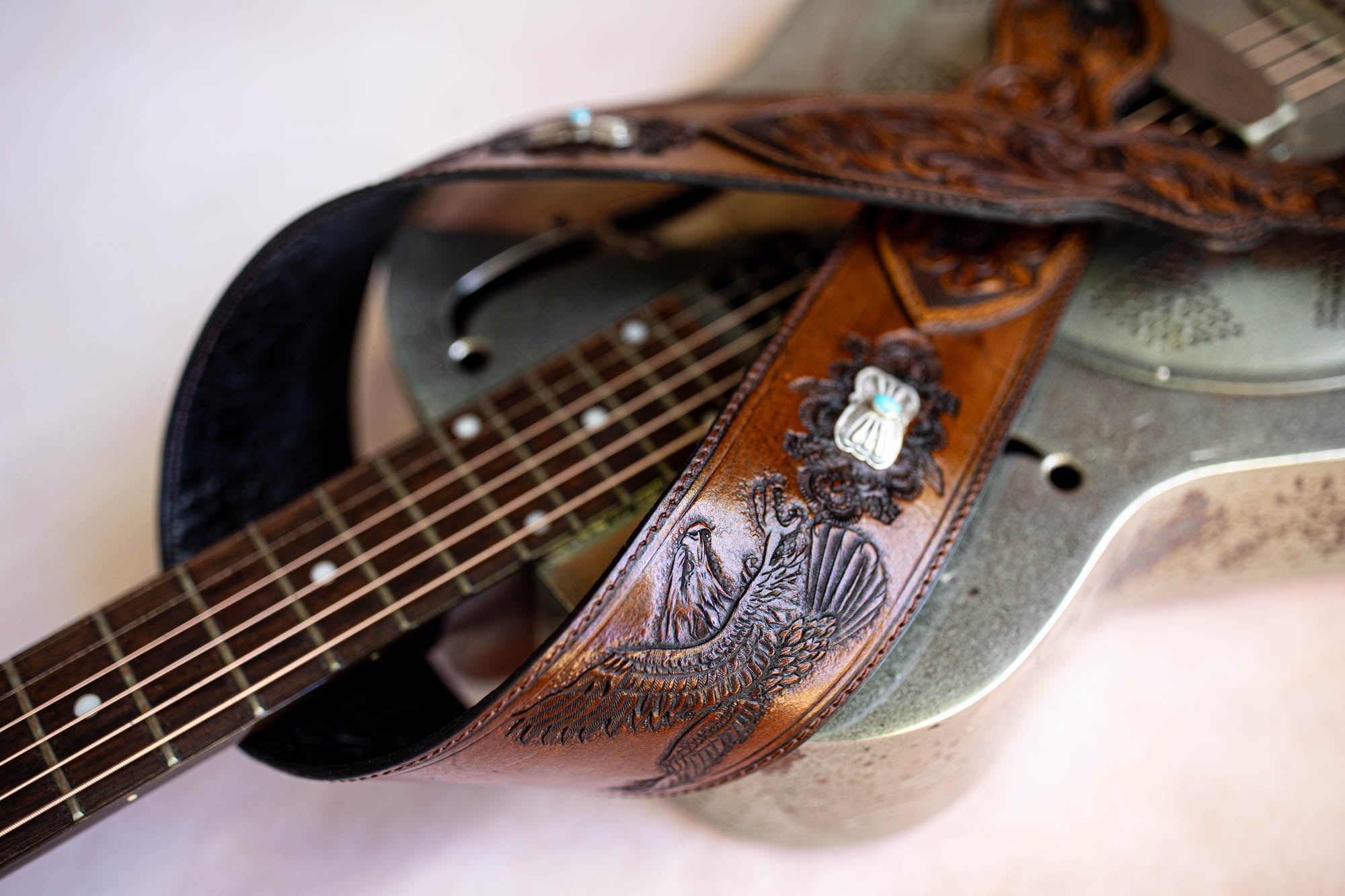 Rebel Eagle Guitar Strap with Navajo Conchos