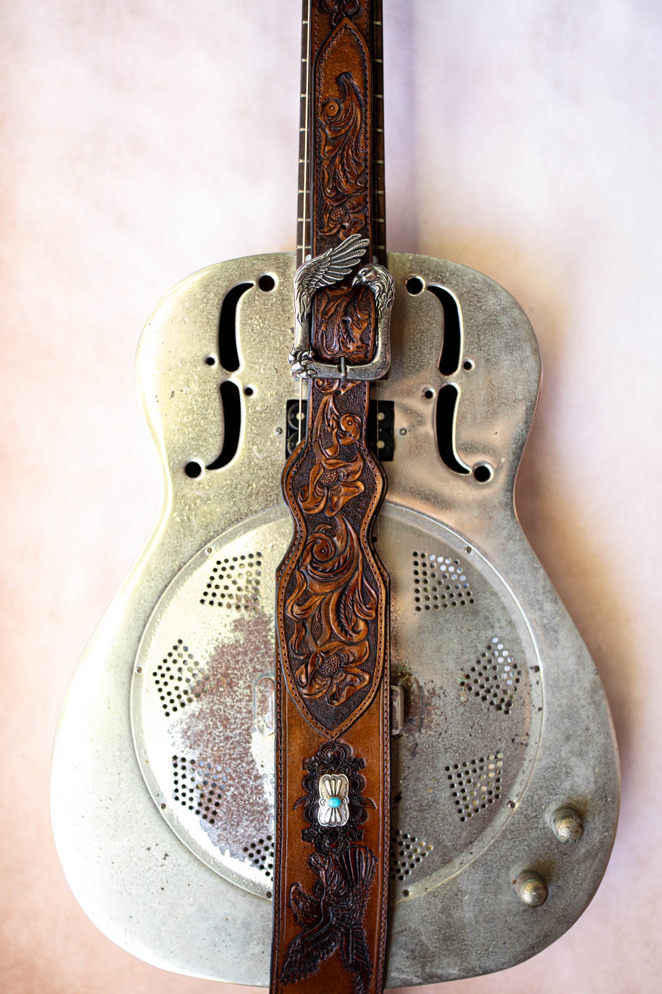 Rebel Eagle Guitar Strap with Navajo Conchos