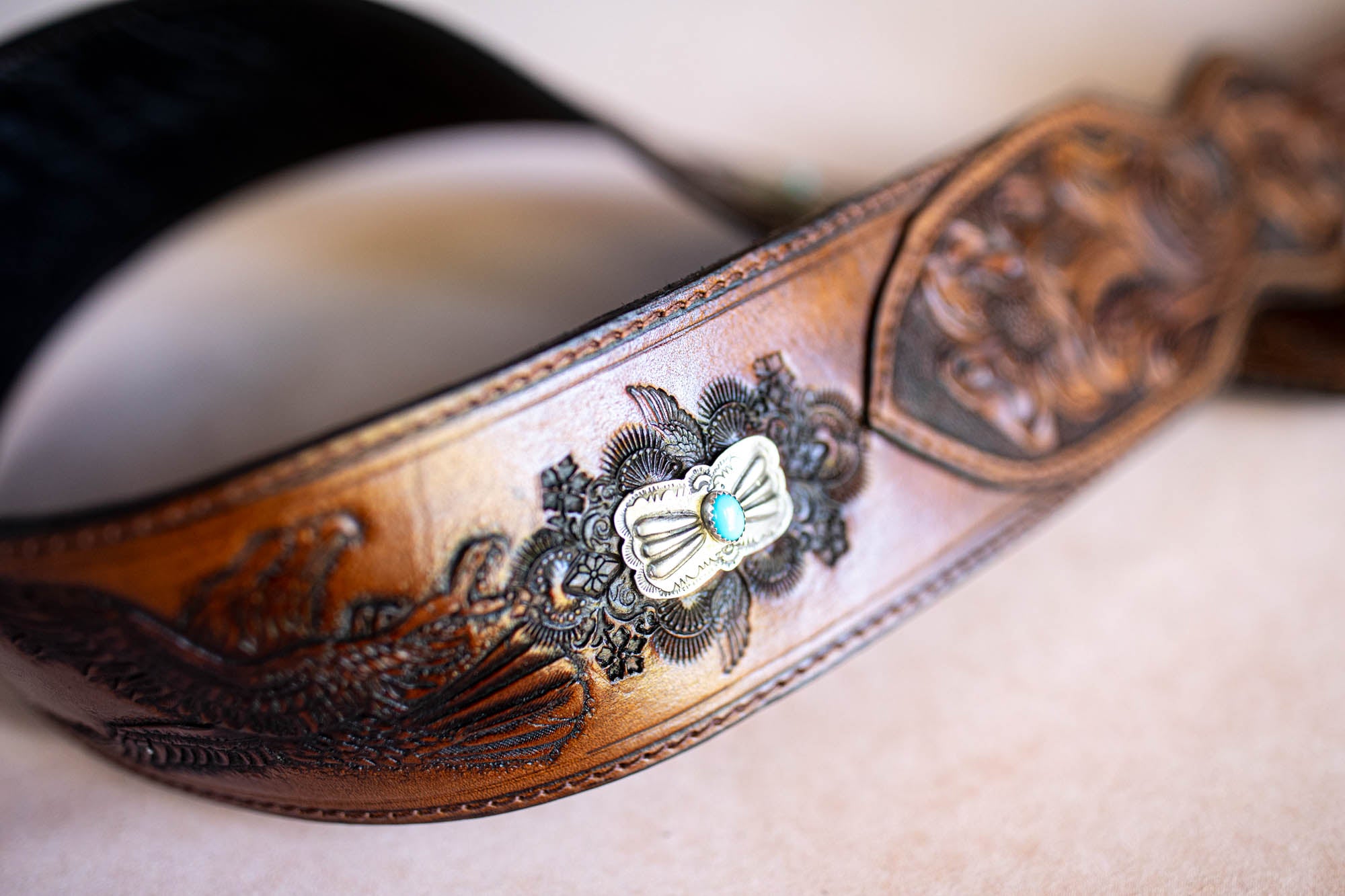 Rebel Eagle Guitar Strap with Navajo Conchos