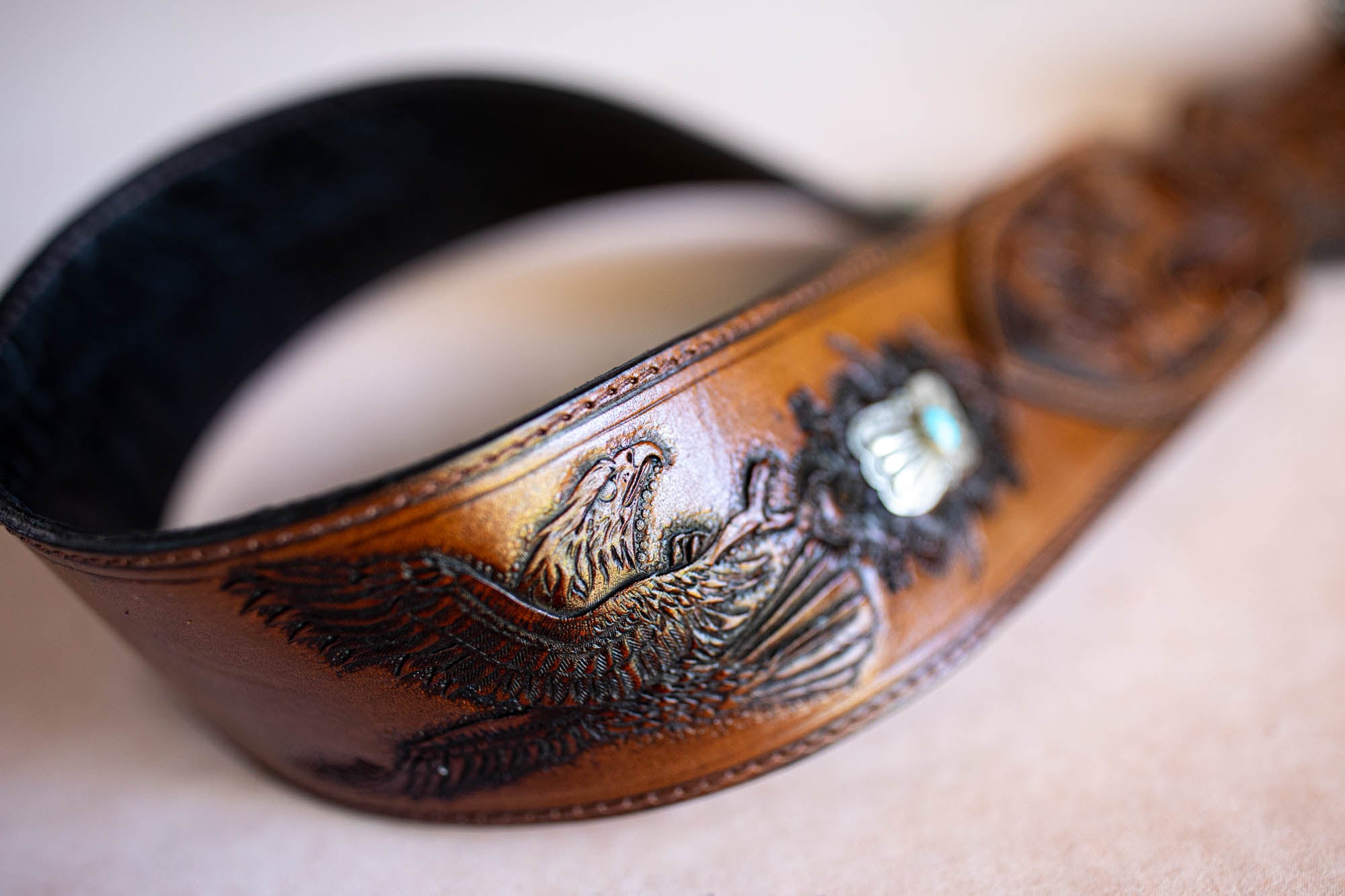 Rebel Eagle Guitar Strap with Navajo Conchos