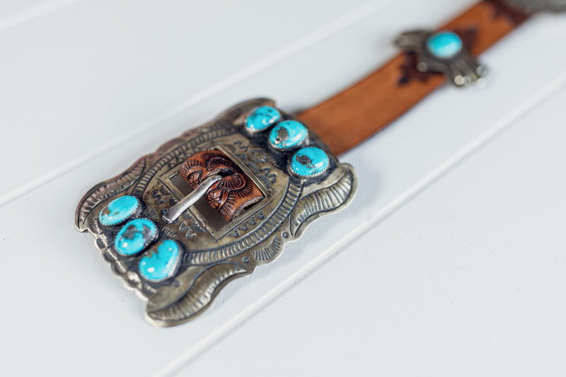 Navajo Concho Belt with Kingman Turquoise