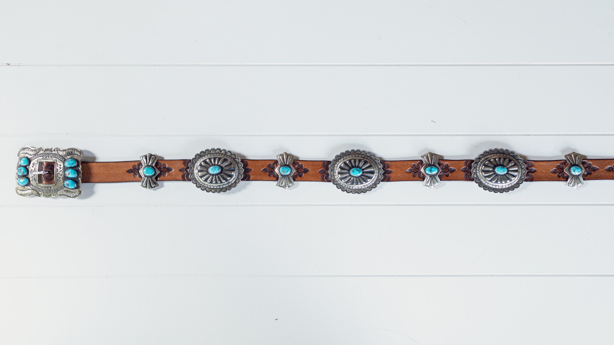 Navajo Concho Belt with Kingman Turquoise