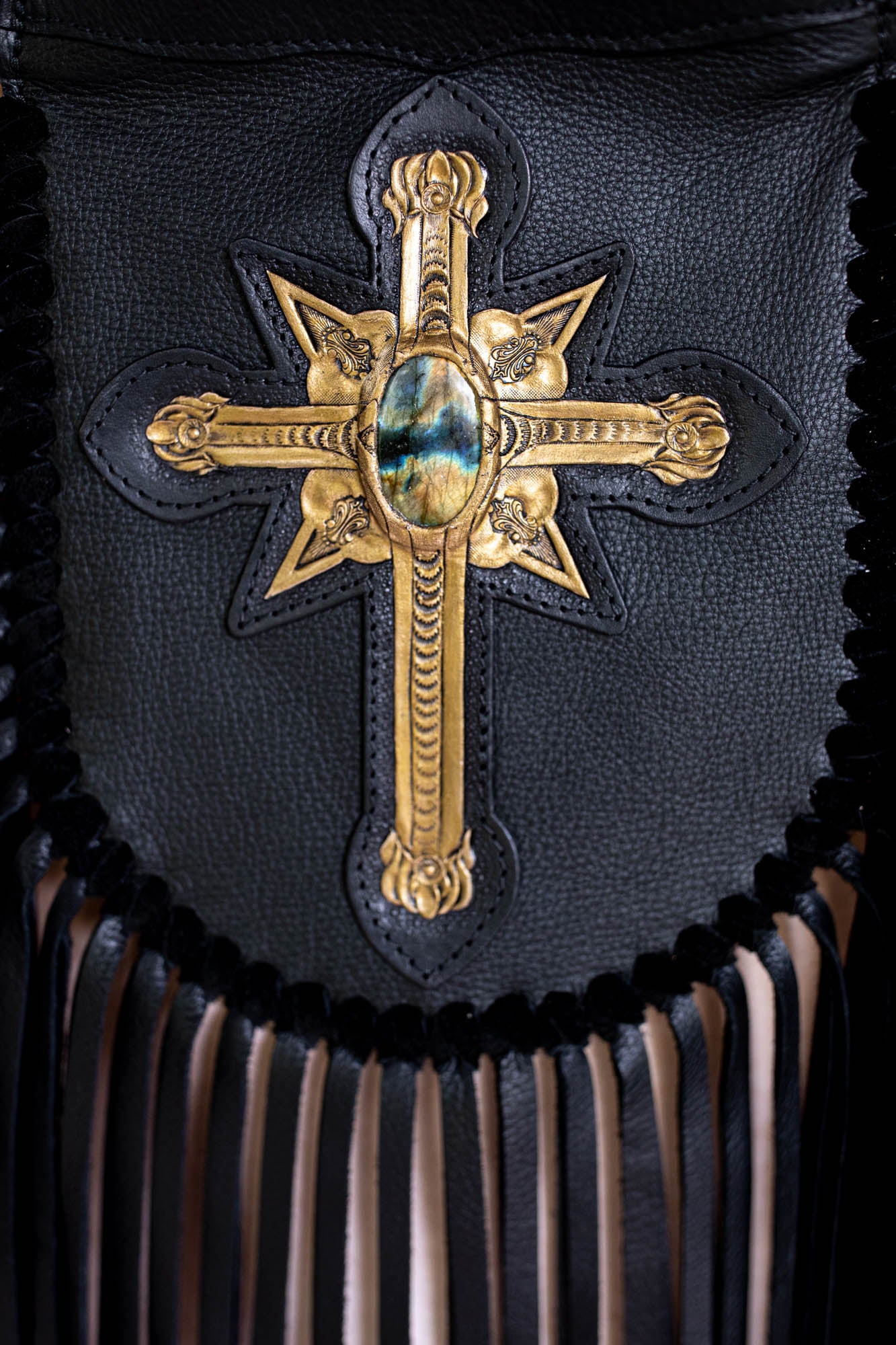 Black & Gold Cross Prairie Phone Pouch