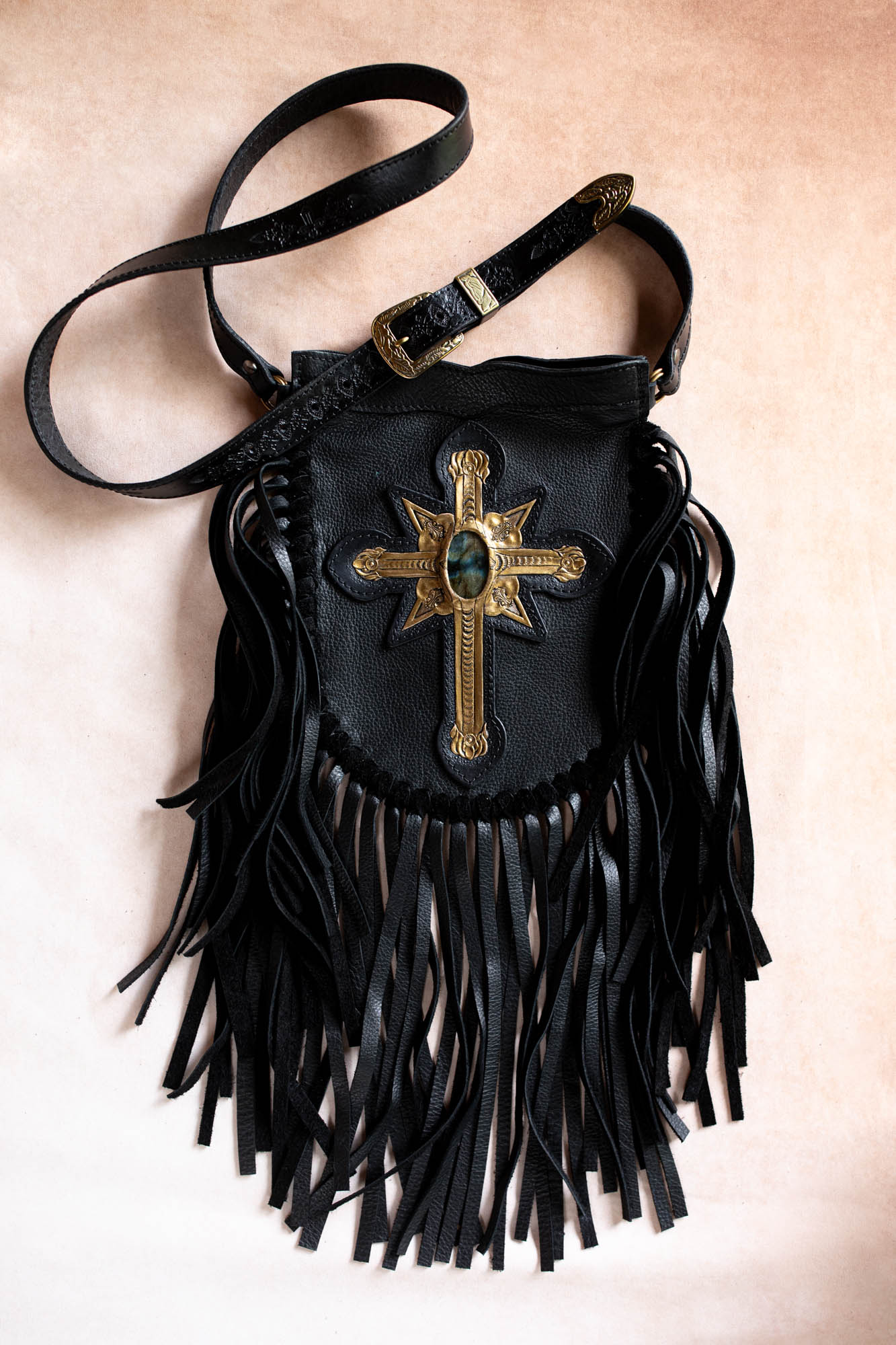 Black & Gold Cross Prairie Phone Pouch