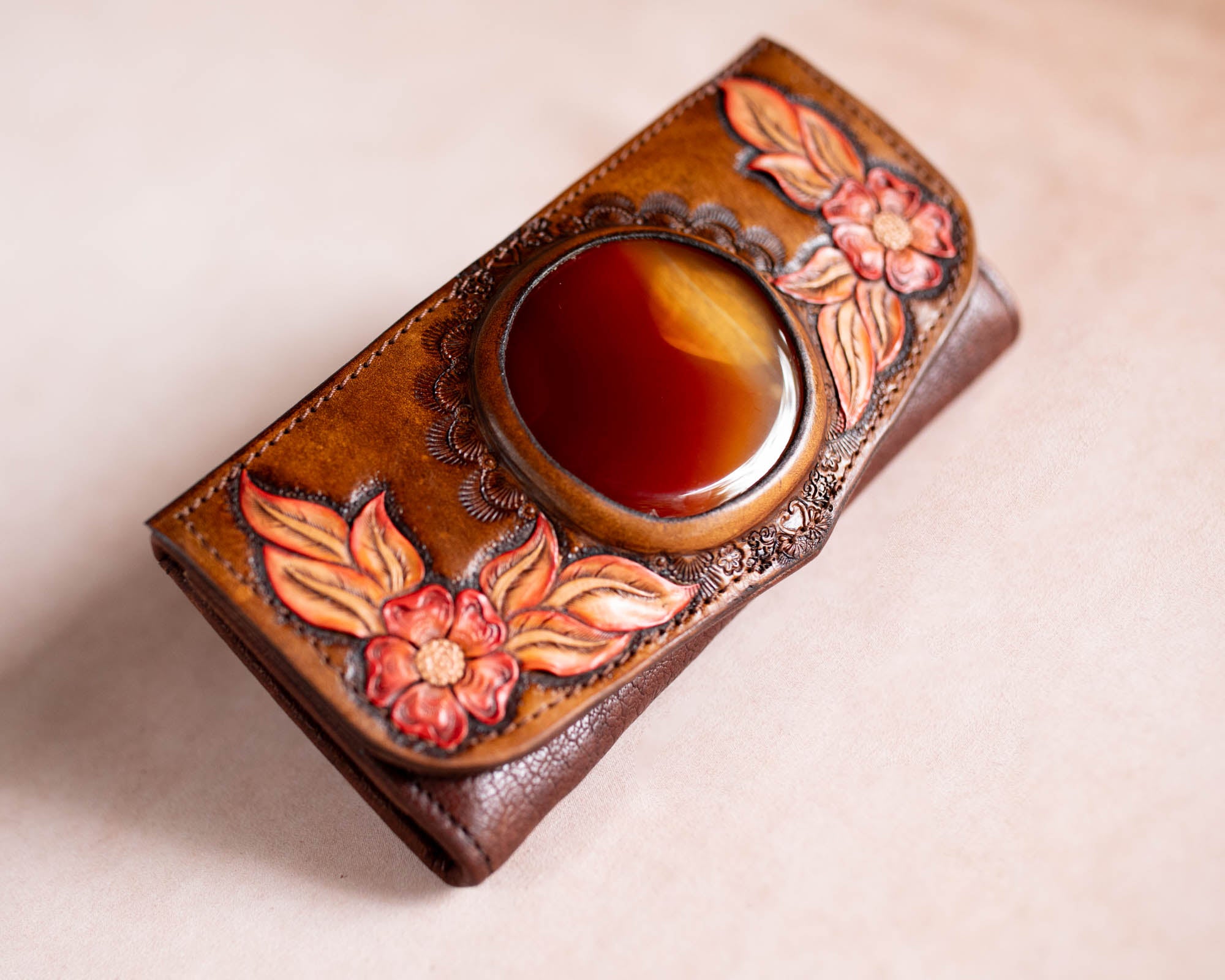 Hand Painted Flower Wallet with Carnelian
