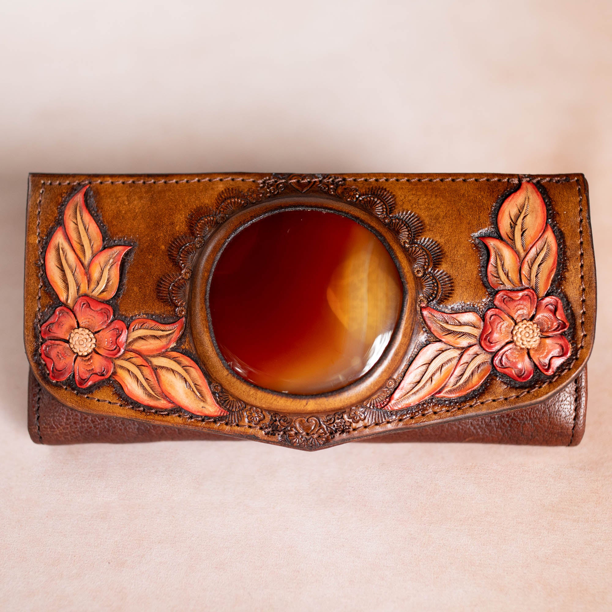 Hand Painted Flower Wallet with Carnelian