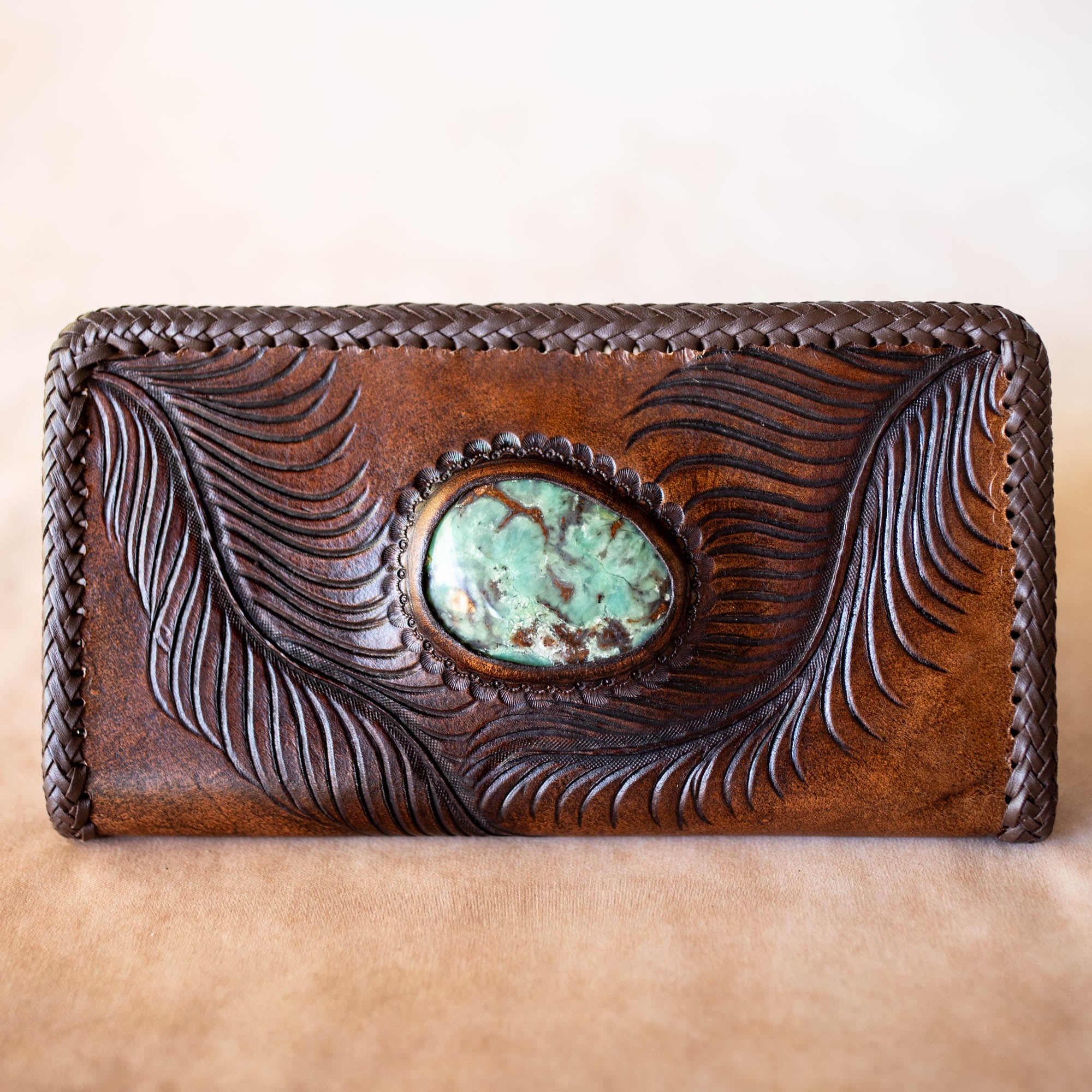 Large Eagle Feather Zip Wallet with Dragon Stone