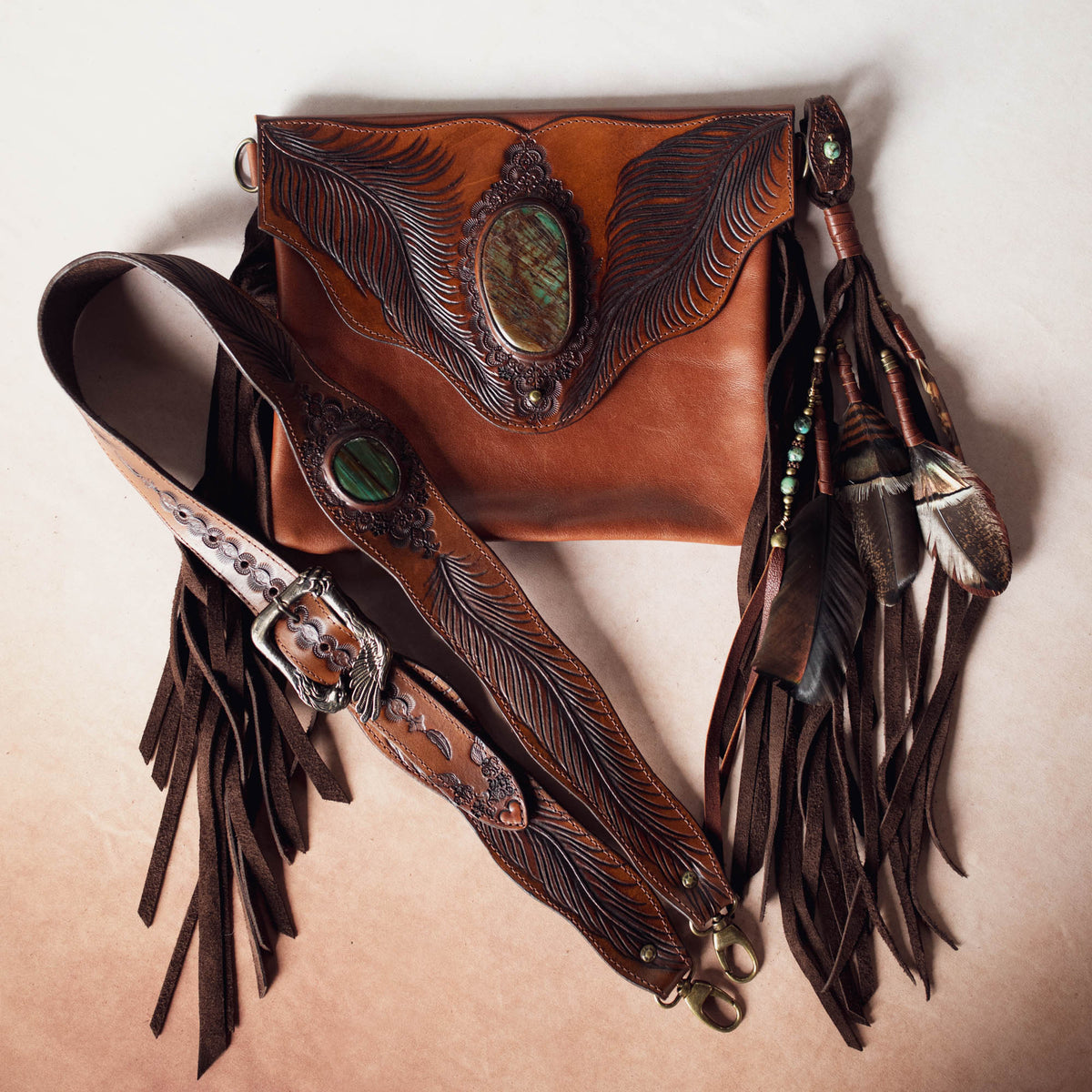 Eagle Feather Gypsy Wanderer Bag with Dragon Stone