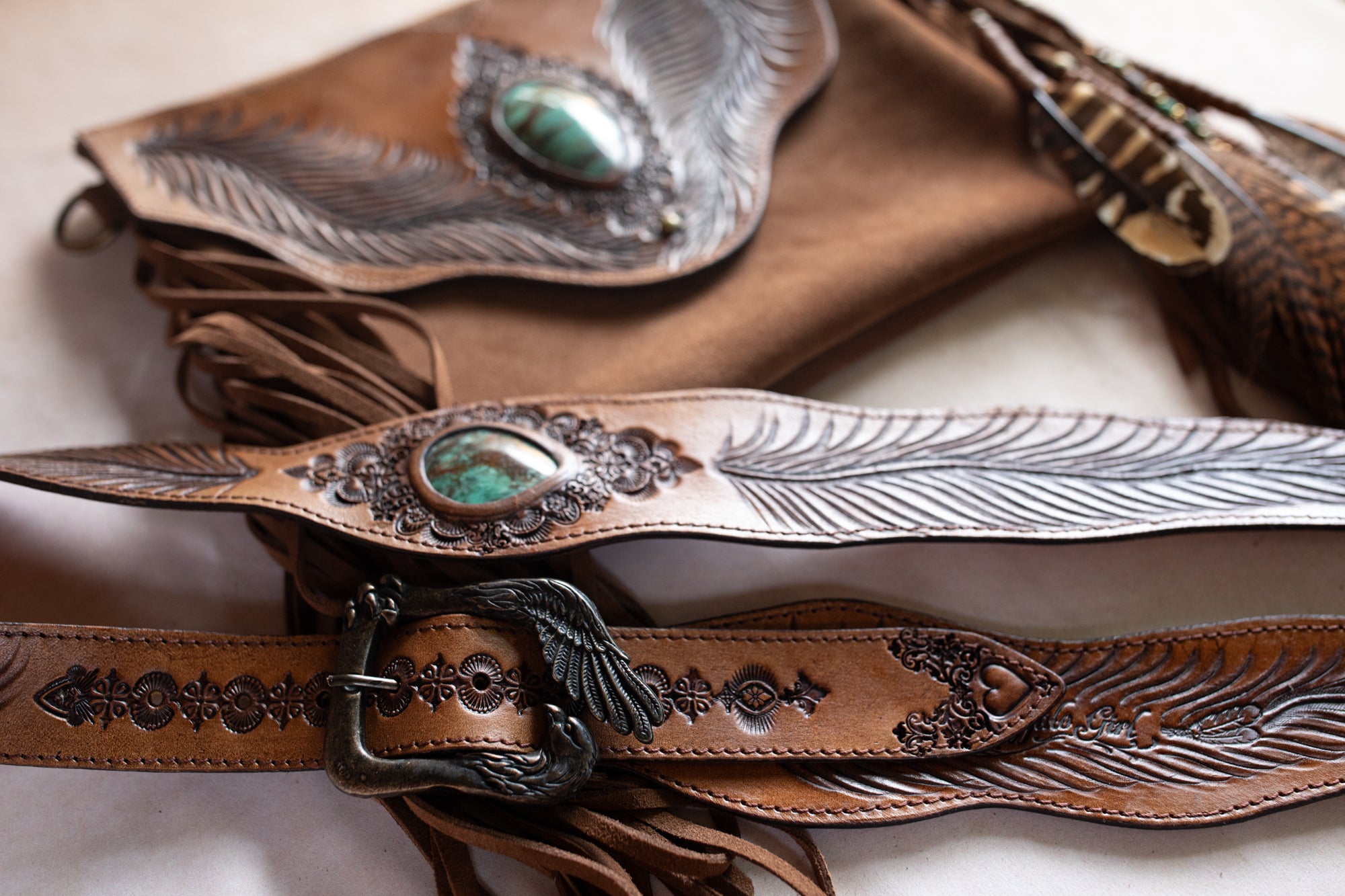 Eagle Feather Gypsy Wanderer Bag with Dragon Stone