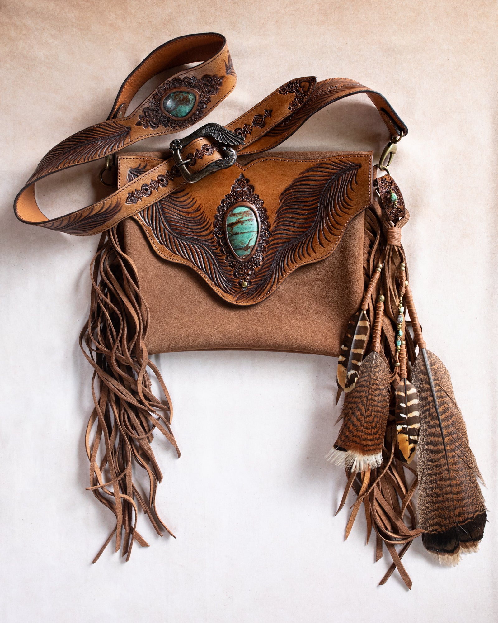 Eagle Feather Gypsy Wanderer Bag with Dragon Stone