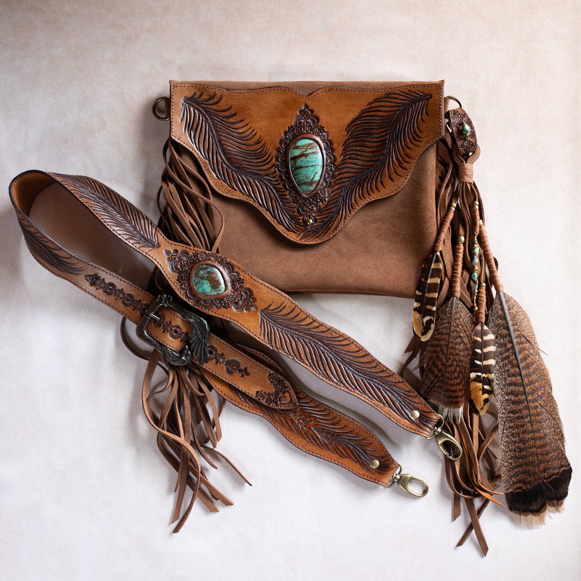 Eagle Feather Gypsy Wanderer Bag with Dragon Stone