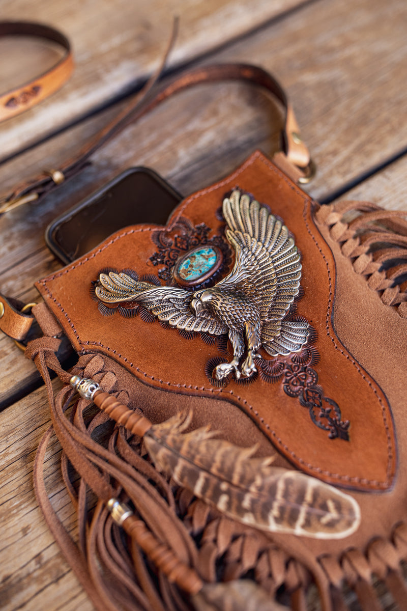 Rebel Eagle Prairie Phone Pouch with Turquoise