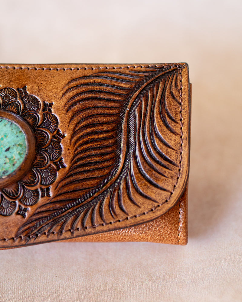 Eagle Feather Wallet with Mexican Turquoise