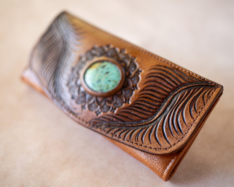 Eagle Feather Wallet with Mexican Turquoise