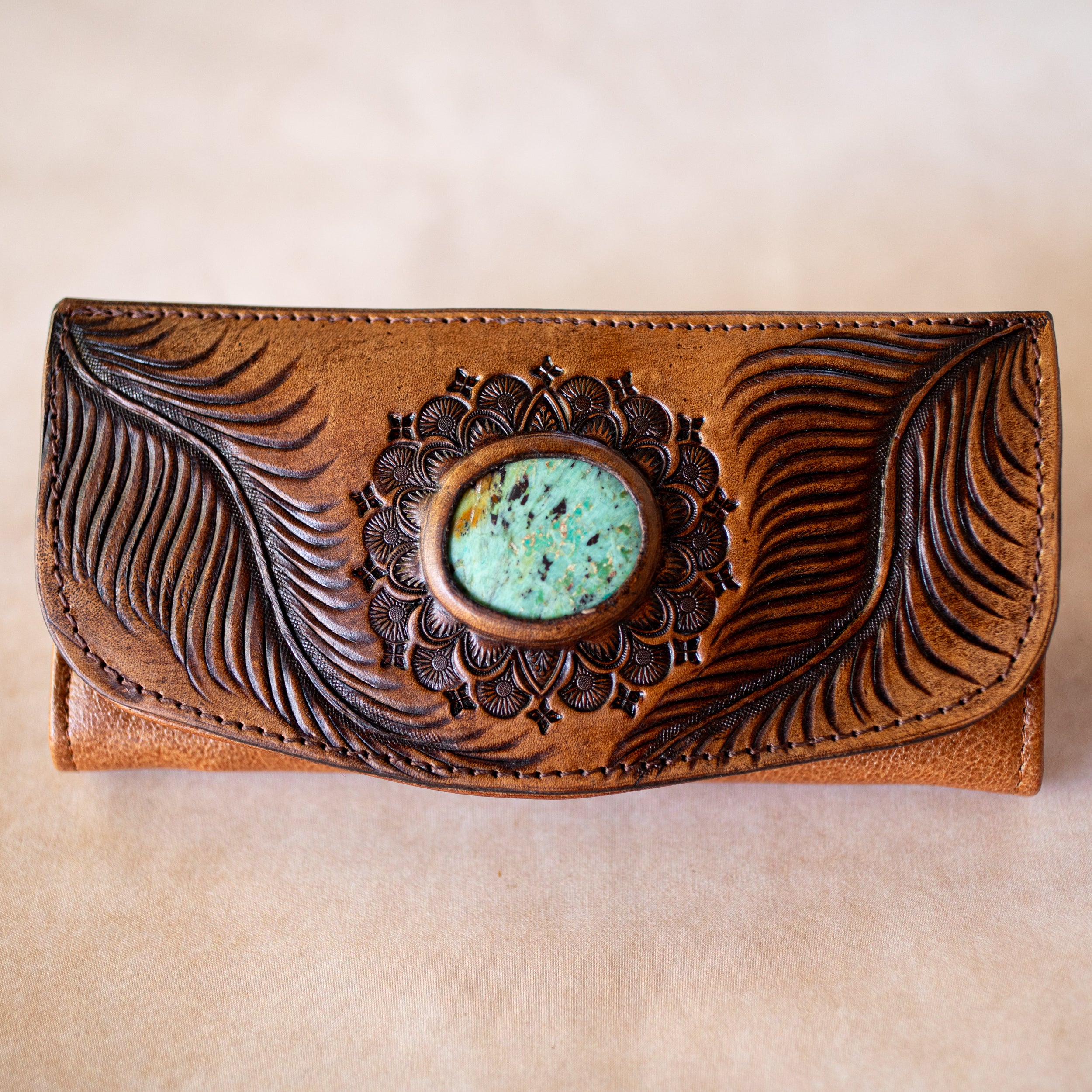 Eagle Feather Wallet with Mexican Turquoise