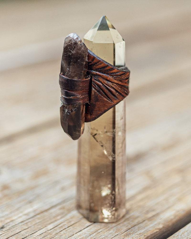 Feather Druid Ring with Smoky Quartz