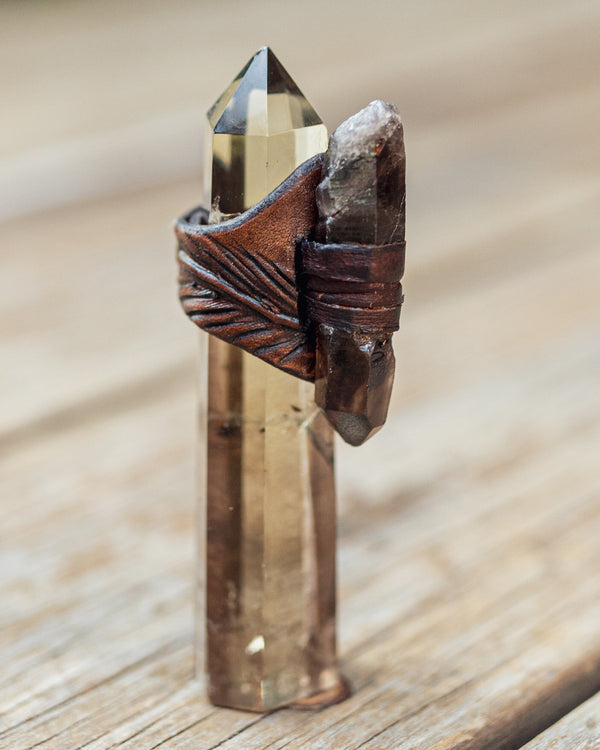 Feather Druid Ring with Smoky Quartz