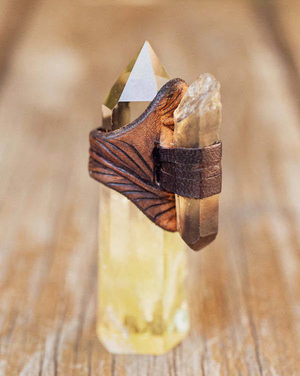 Feather Druid Ring with Smoky Quartz