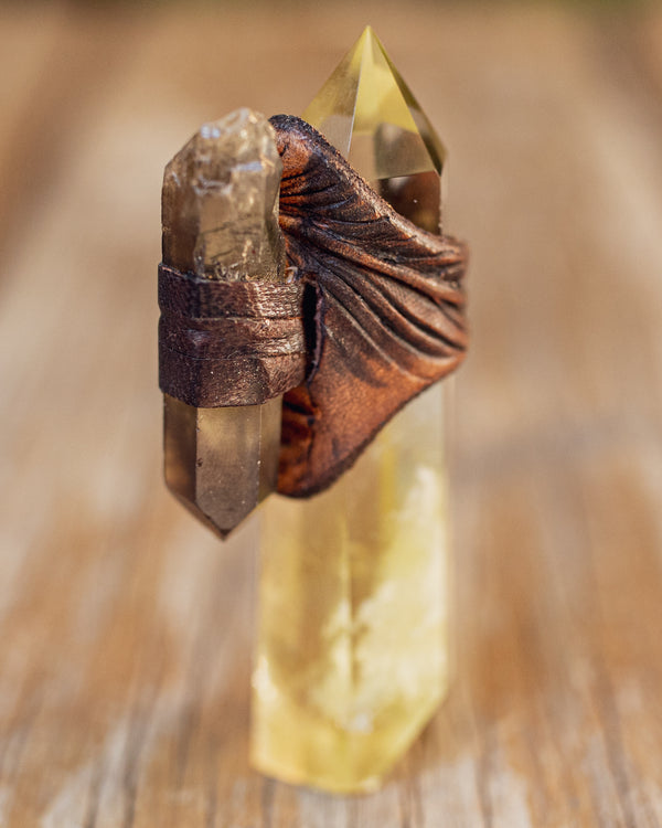 Feather Druid Ring with Smoky Quartz
