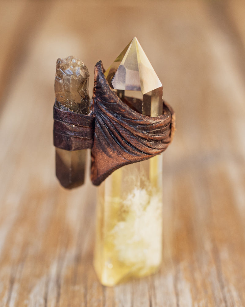 Feather Druid Ring with Smoky Quartz
