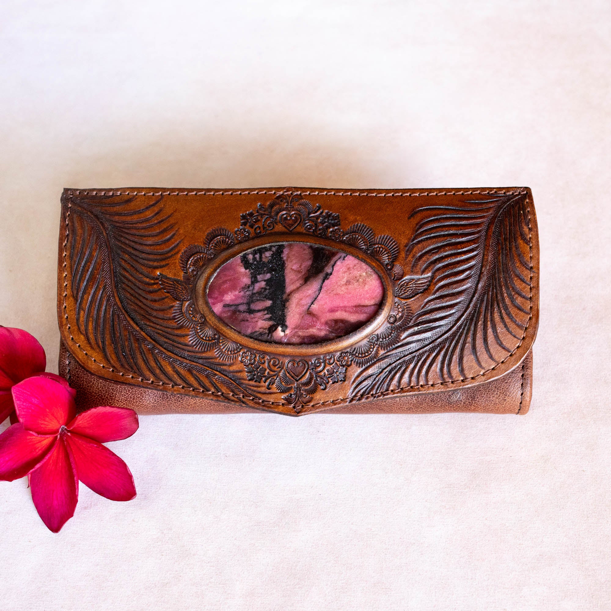 Eagle Feather Wallet with Pink Rhodonite