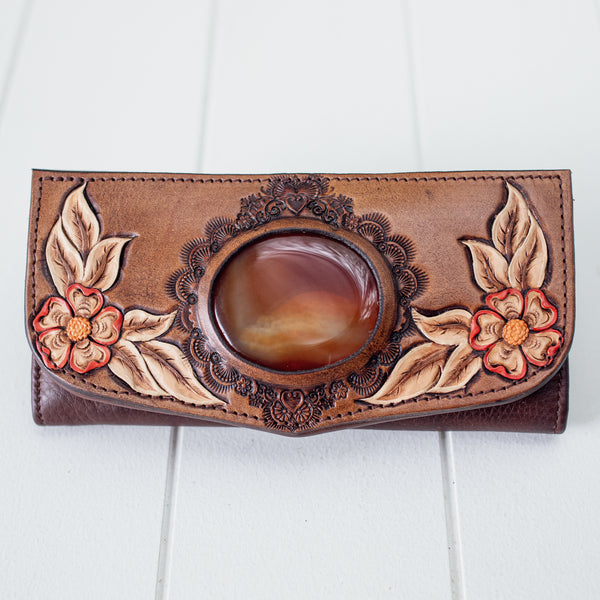 Hand Painted Flower Wallet with Carnelian