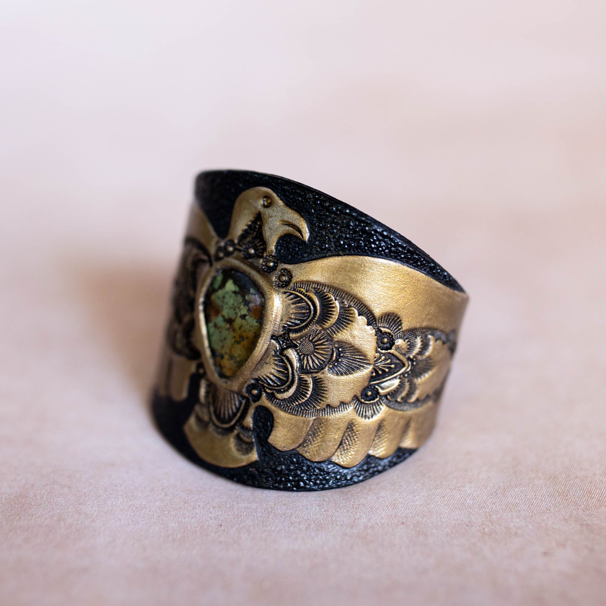 Hand Painted Thunderbird Cuff with Turquoise