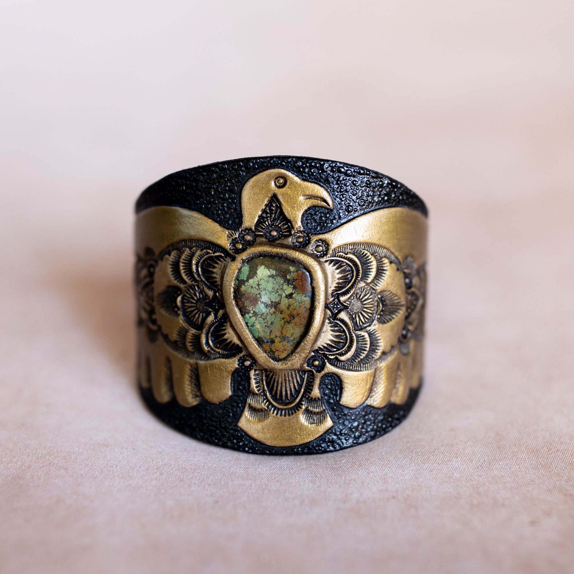 Hand Painted Thunderbird Cuff with Turquoise