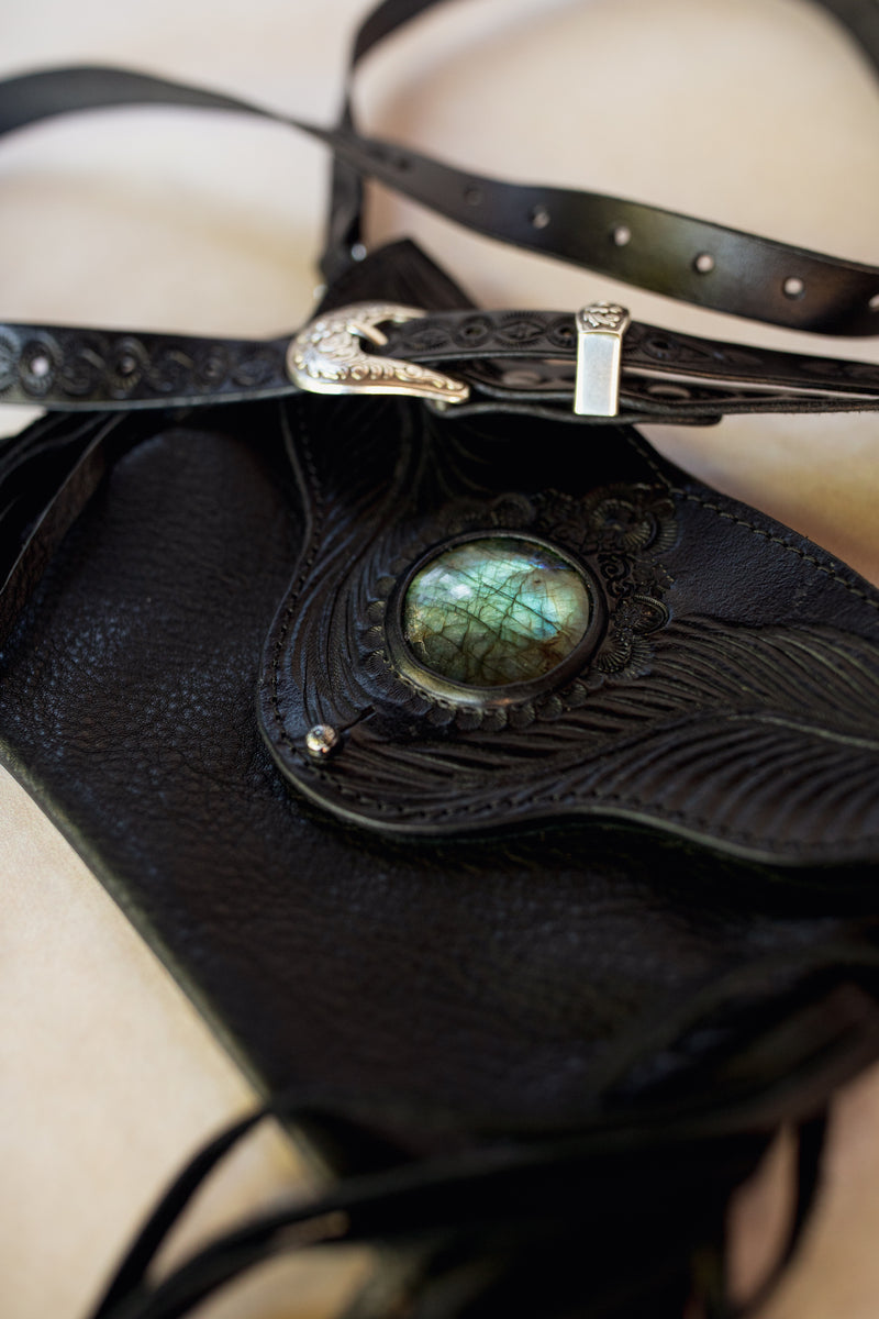 Black Magic Gunslinger Phone Pouch with Labradorite