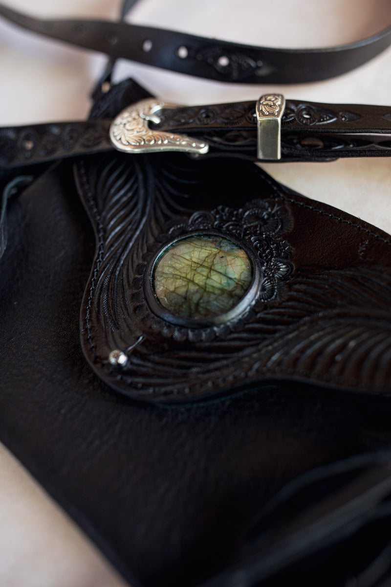 Black Magic Gunslinger Phone Pouch with Labradorite