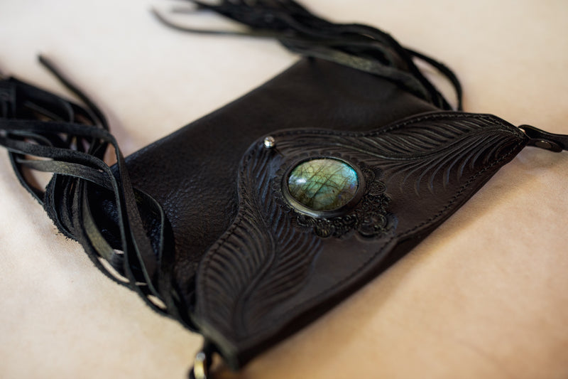 Black Magic Gunslinger Phone Pouch with Labradorite