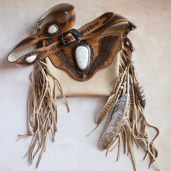 Eagle Feather Gypsy Wanderer Bag with Wild Horse Magnesite