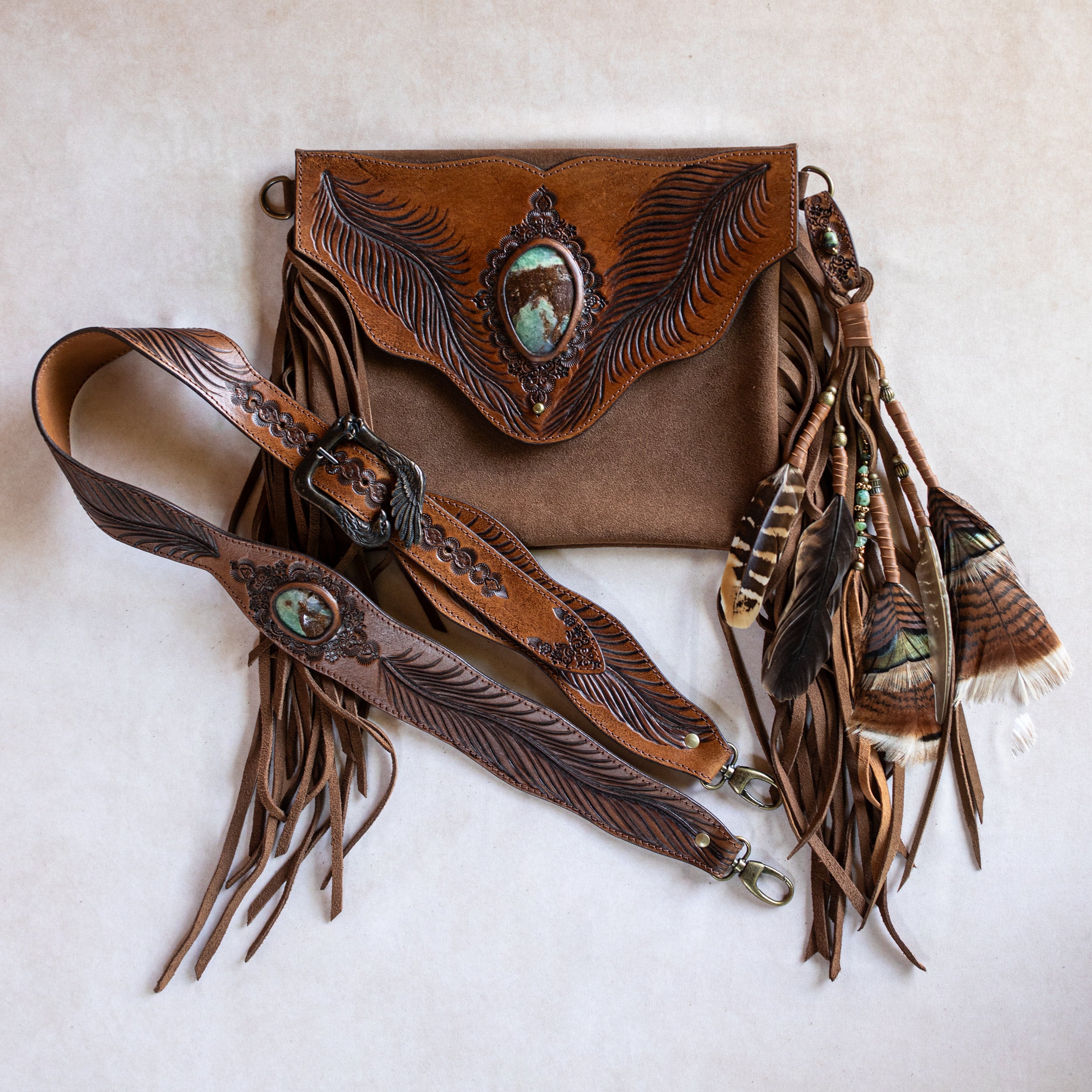 Eagle Feather Gypsy Wanderer Bag with Chrysoprase