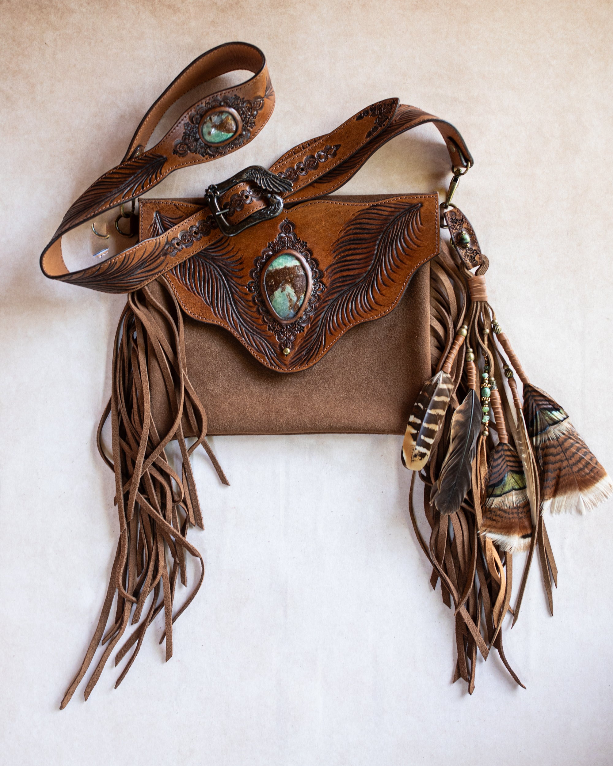 Eagle Feather Gypsy Wanderer Bag with Chrysoprase