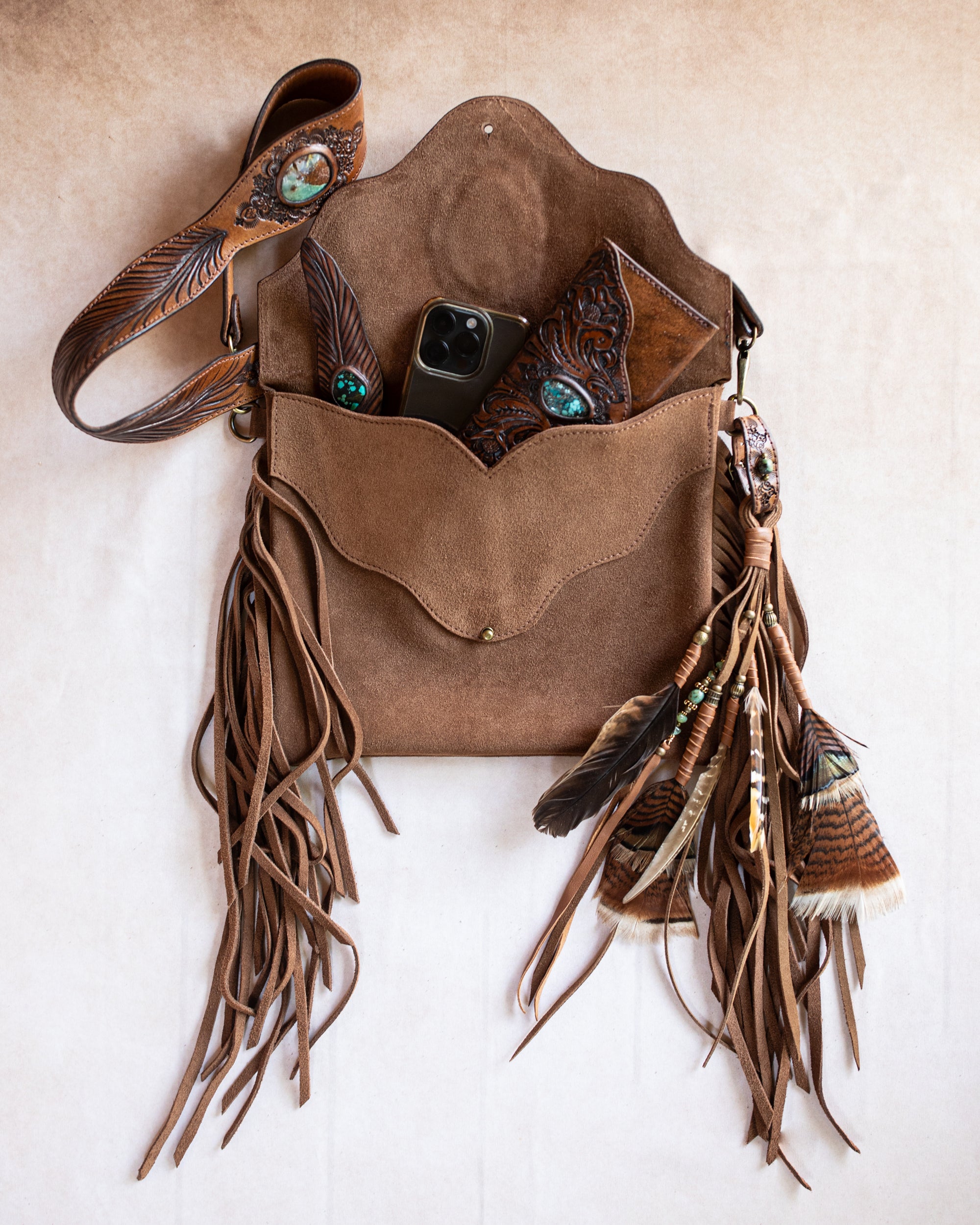 Eagle Feather Gypsy Wanderer Bag with Chrysoprase