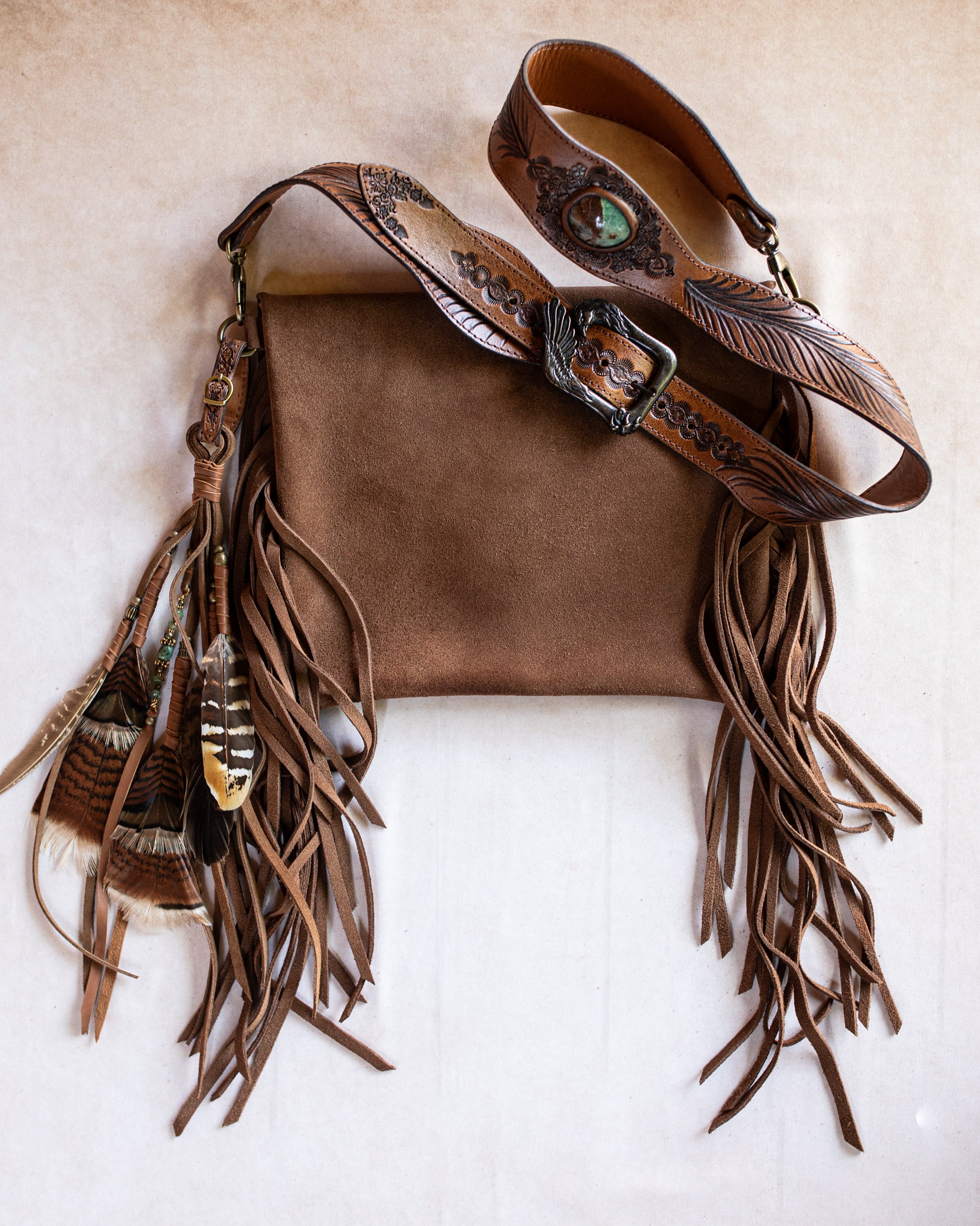 Eagle Feather Gypsy Wanderer Bag with Chrysoprase