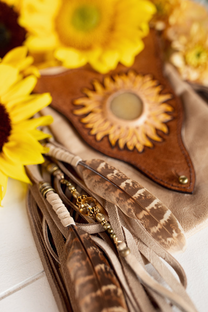 Sunflower Gypsy Wanderer Phone Pouch with Orange Calcite