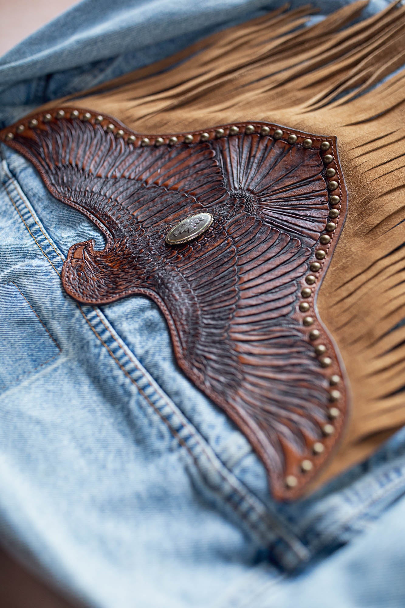 Blue Denim Easy Rider Tasseled Eagle Jacket