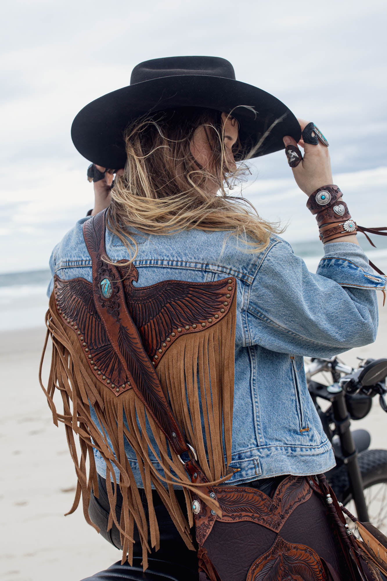Blue Denim Easy Rider Tasseled Eagle Jacket