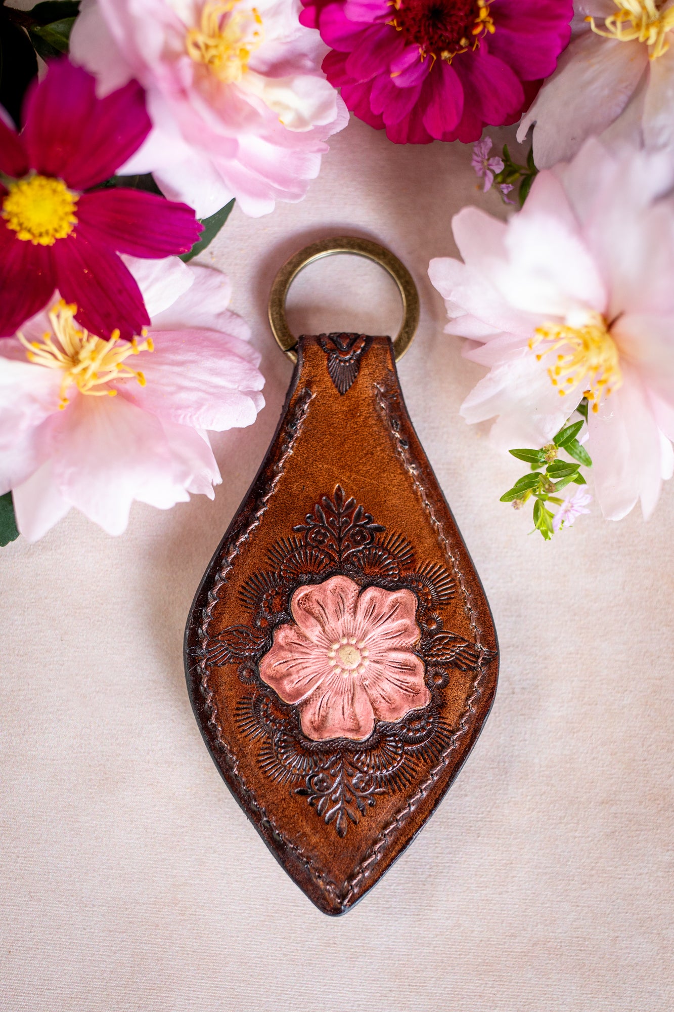Mandala Key Ring with Rose Quartz