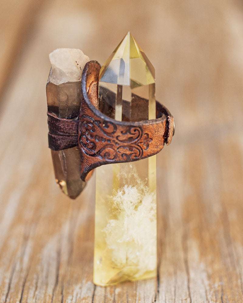 Smoky Quartz Crystal Druid Ring