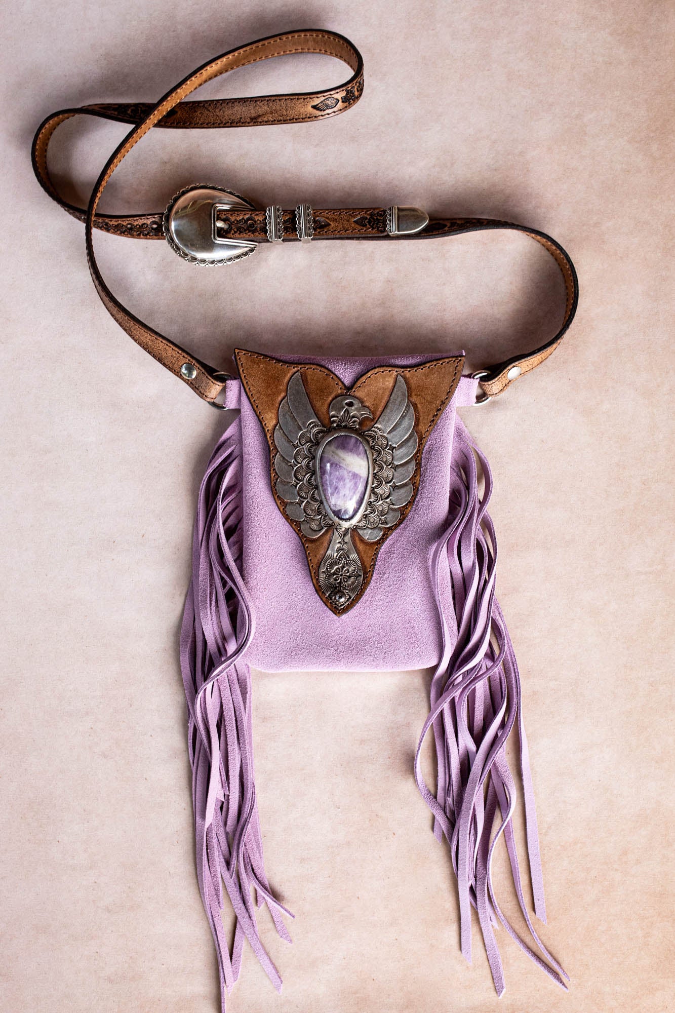 Lilac Thunderbird Gypsy Wanderer Phone Pouch with Amethyst