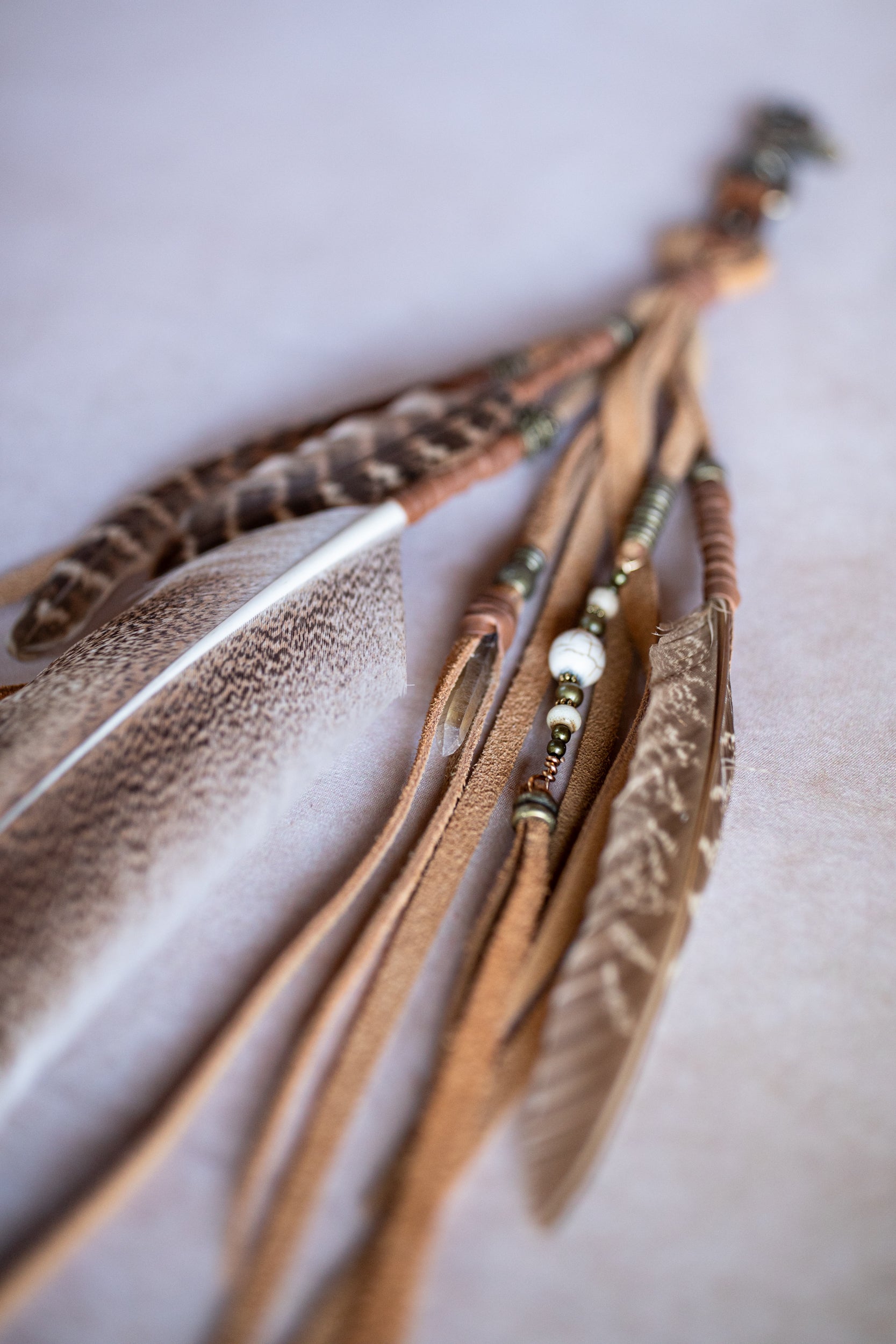 Feather Clip with Wild Horse Magnesite Beads